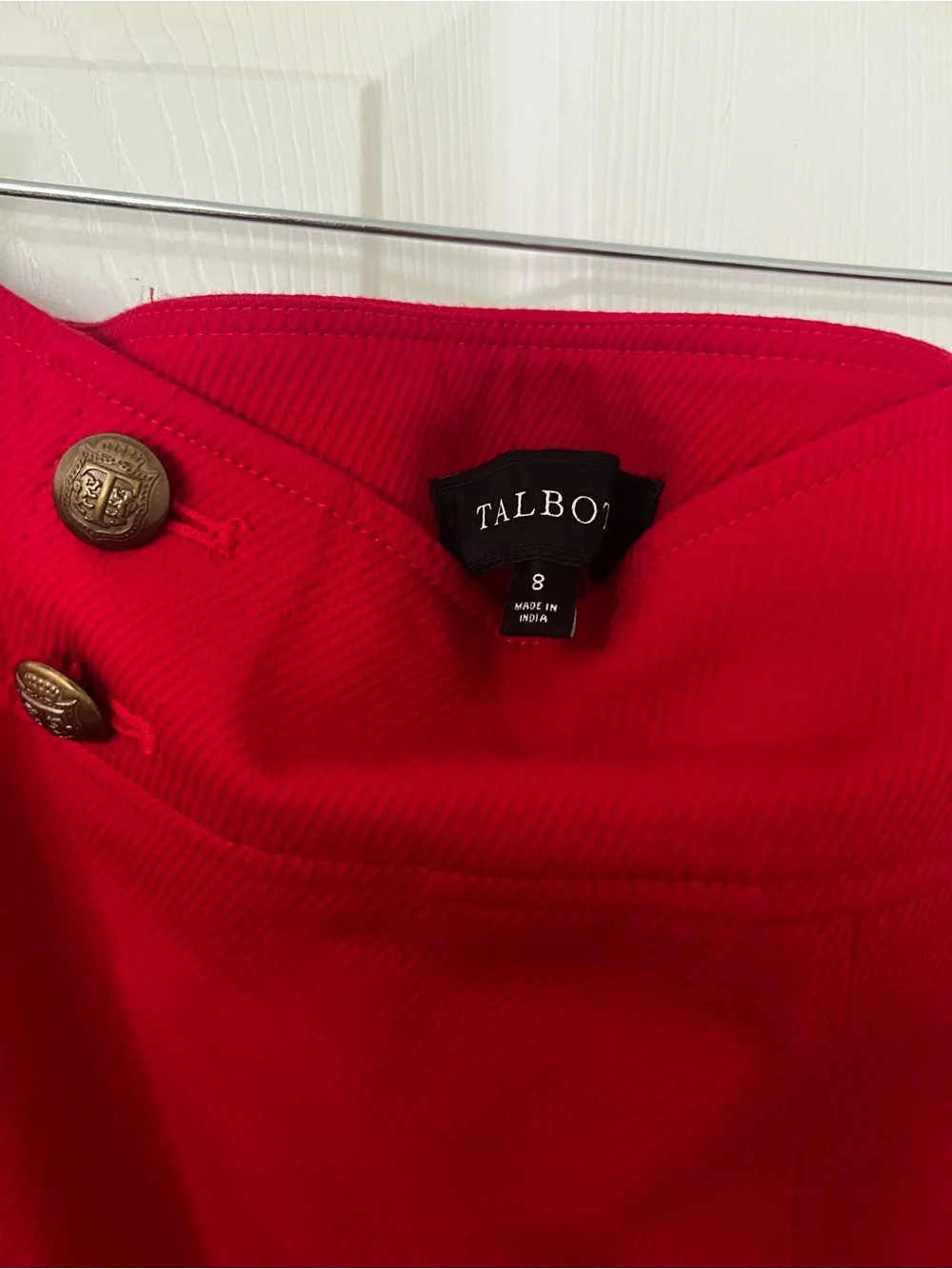 Talbots Women’s 8 Red Solid Twill A-Line Knee Zip Lined Slit Button